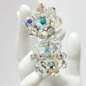 Vintage Aurora Borealis Cluster Clip Earrings #2020